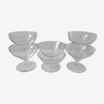 Lot de 6 coupes à champagne en cristal gravées années 30