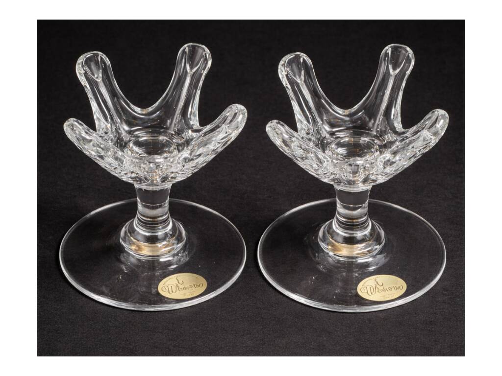 Pair of Whitefriars candlesticks – Crystal 1960 – Mint condition with labels