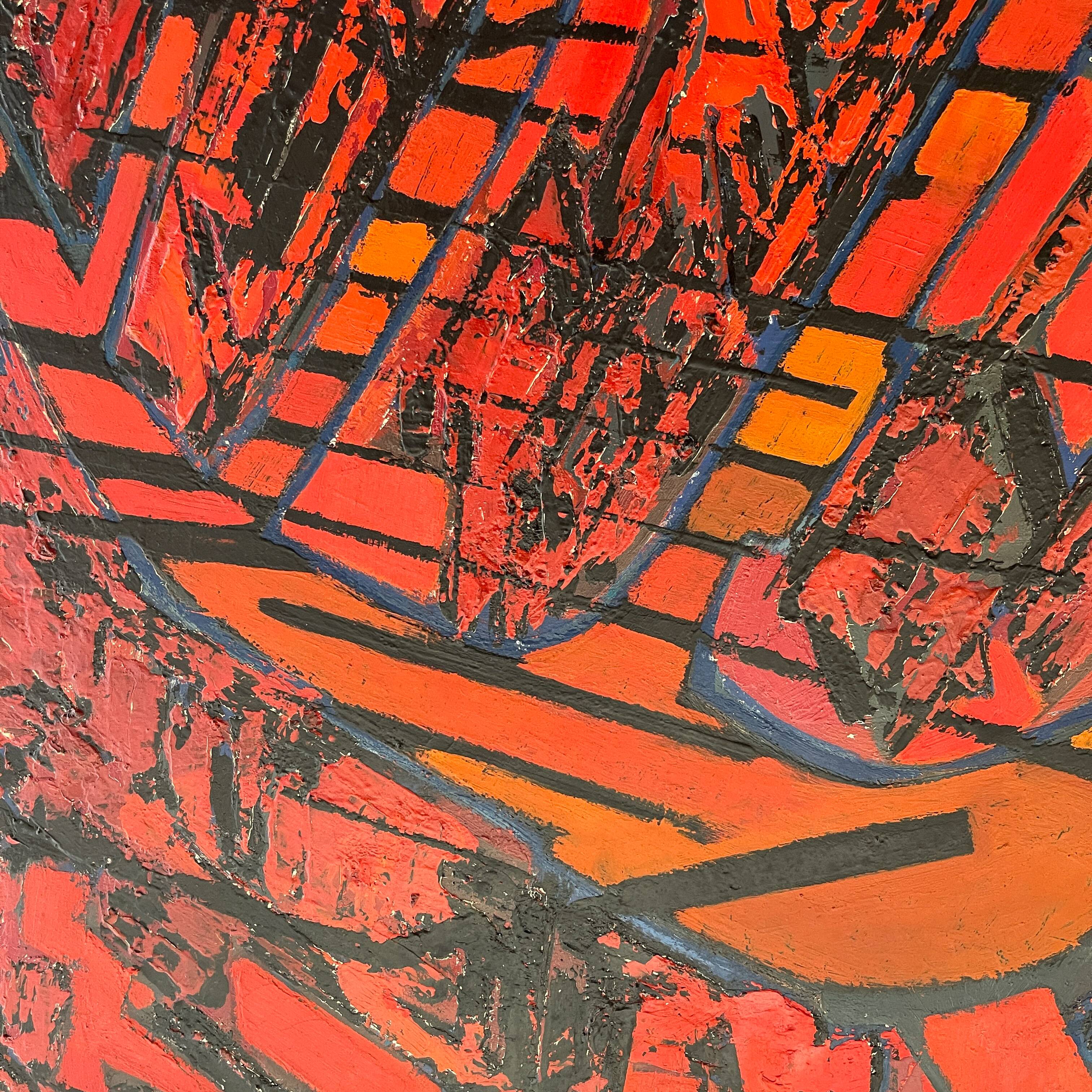 Tableau abstrait huile sur panneau, Serge Detriaux, ca 1988
