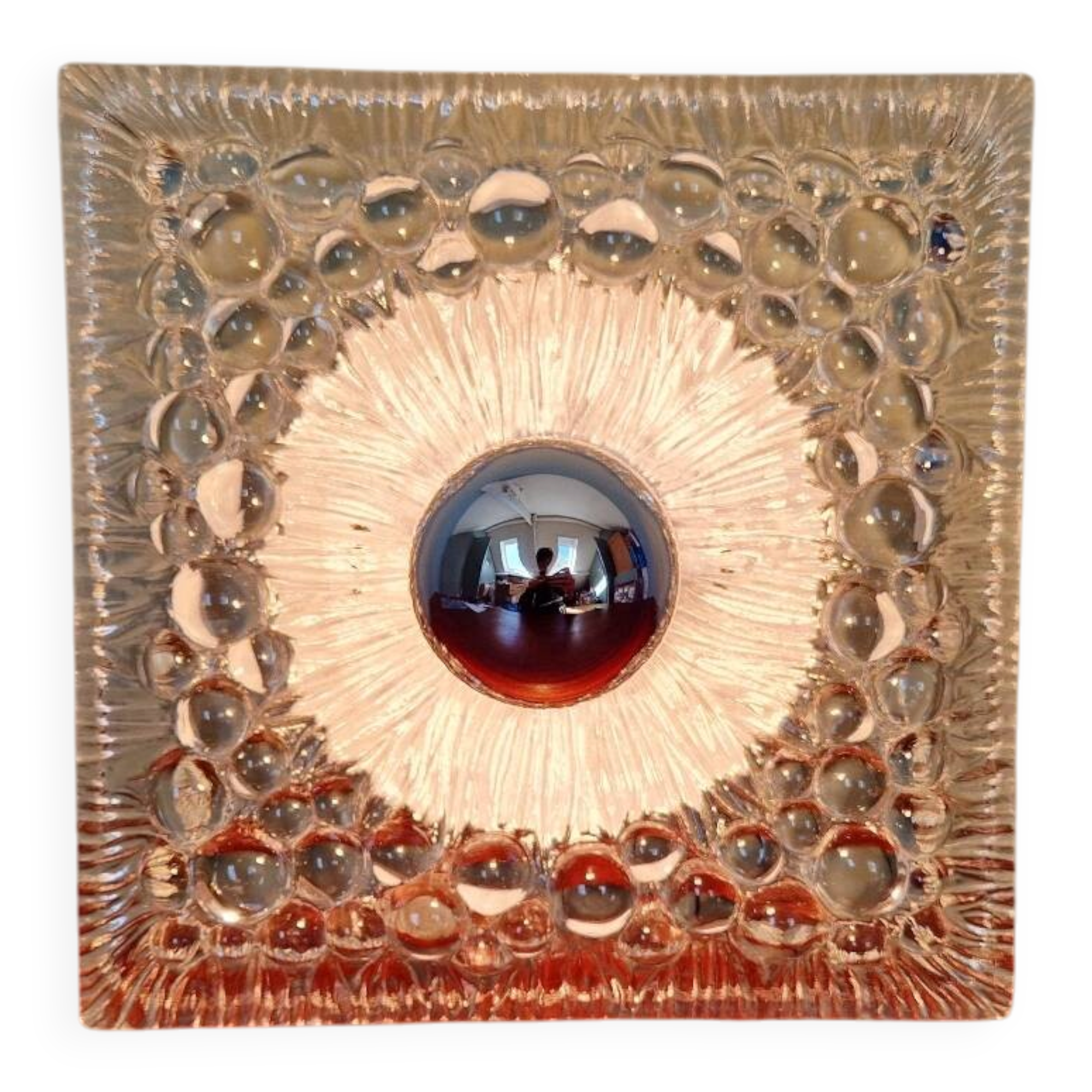 Space Age wall light in pressed transparent moulded glass, 1970.