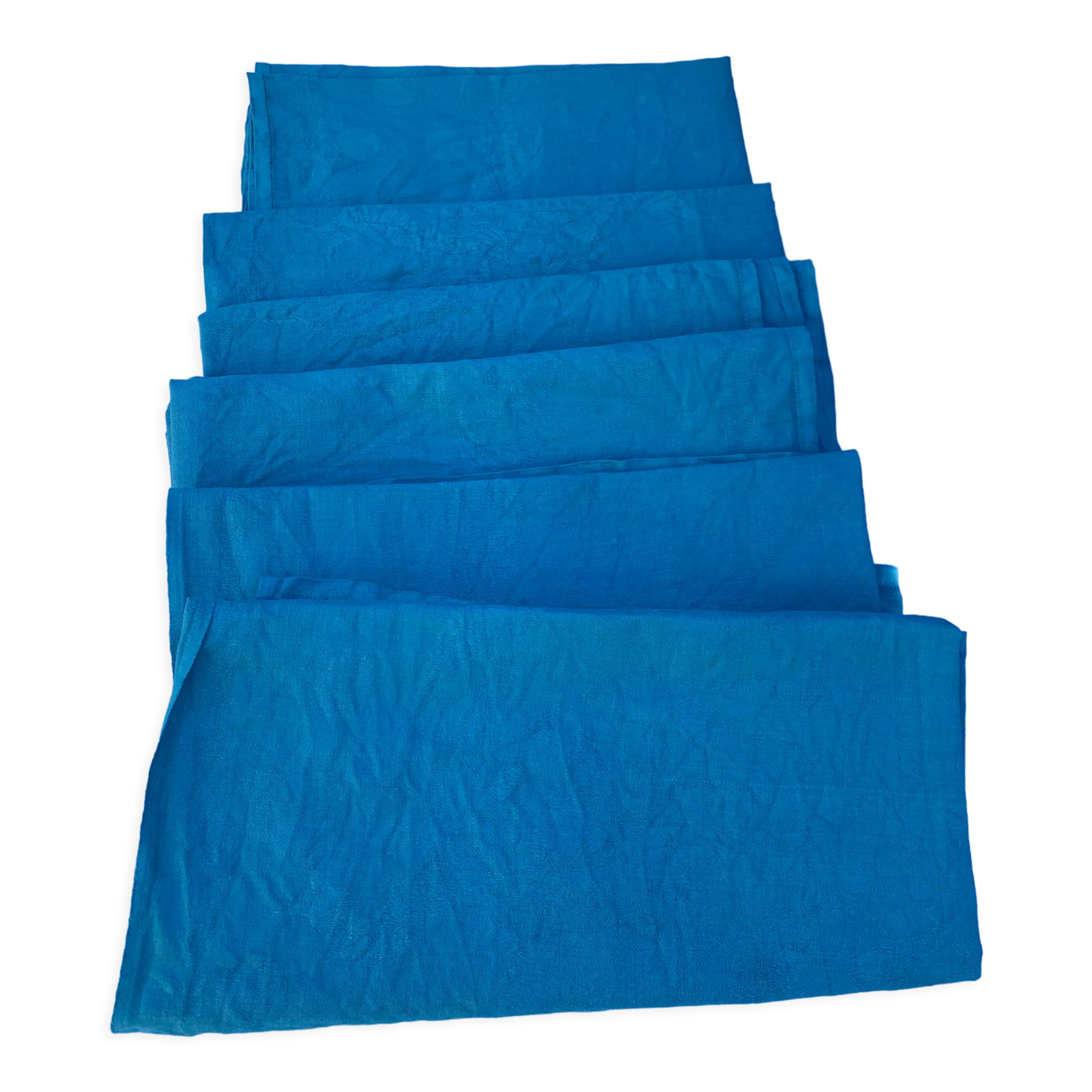 6 serviettes en coton damassées teintées bleues émeraude