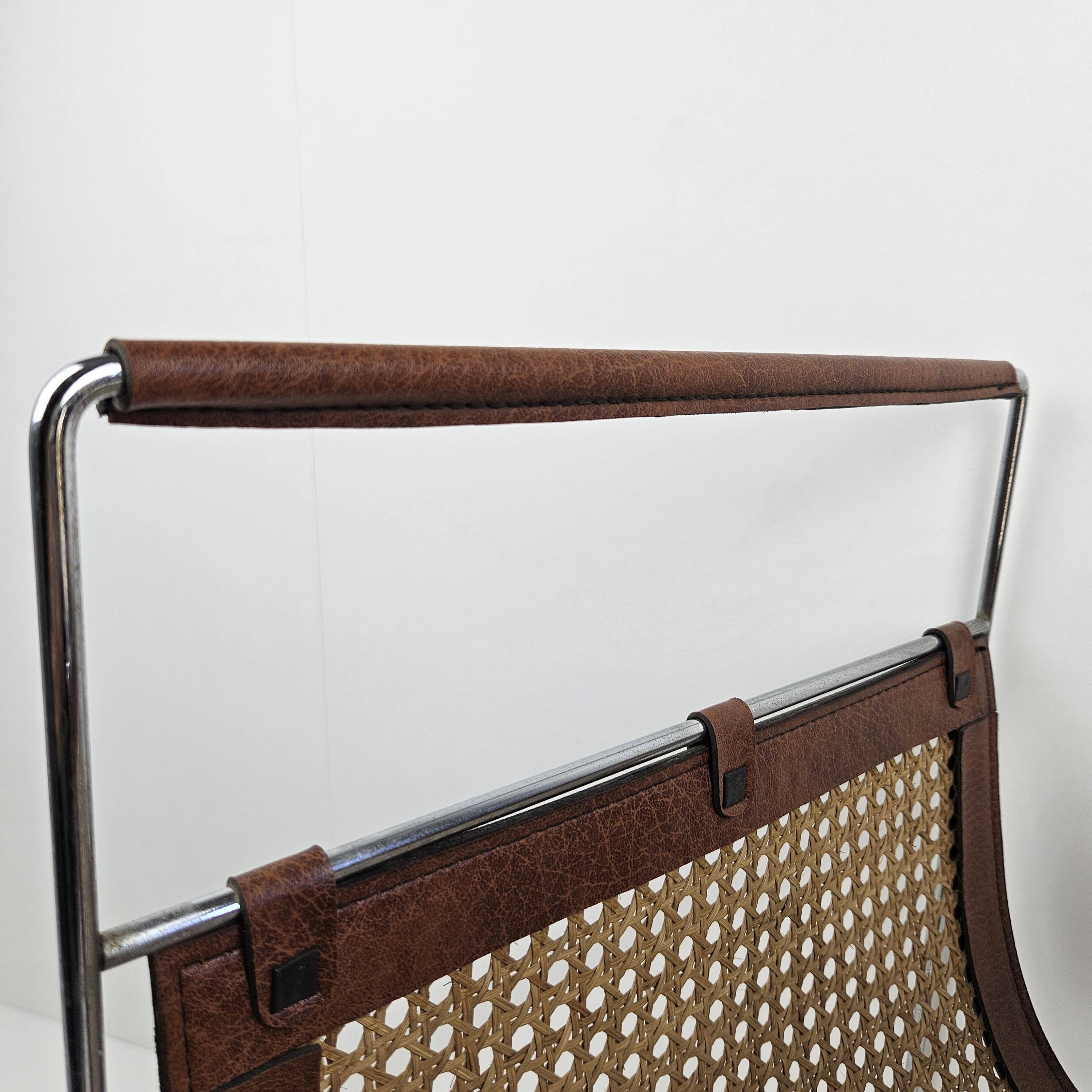 Italian Magazine Rack with Rattan, 1980's