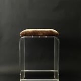 Designer bar stool in plexiglass, chrome & leopard velvet, Hollis 1970