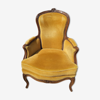 Fauteuil louis xv moutarde en noyer du xix ème siecle n°17