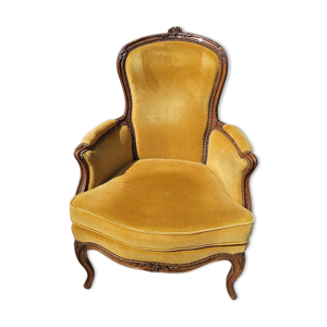 Fauteuil louis xv moutarde en noyer