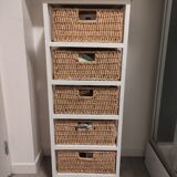 Commode bois avec 5 tiroirs en osier