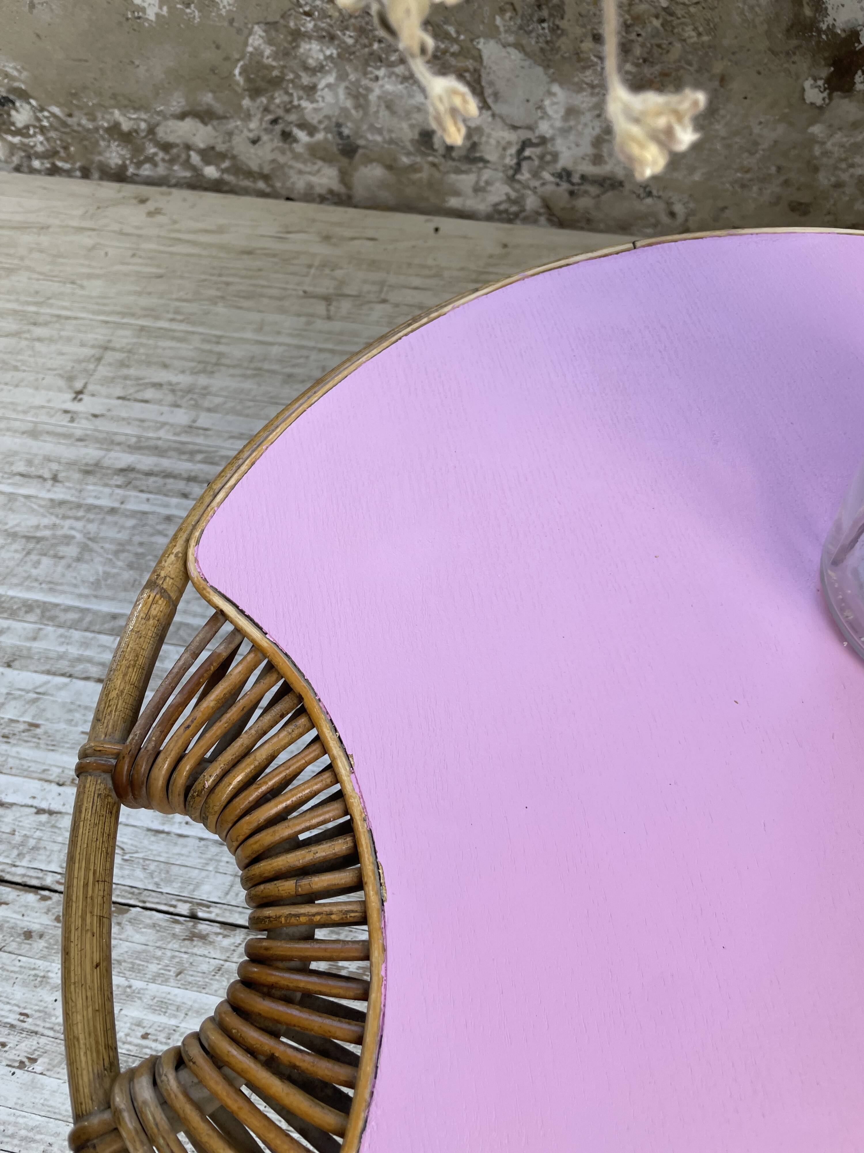 Vintage pink rattan coffee table