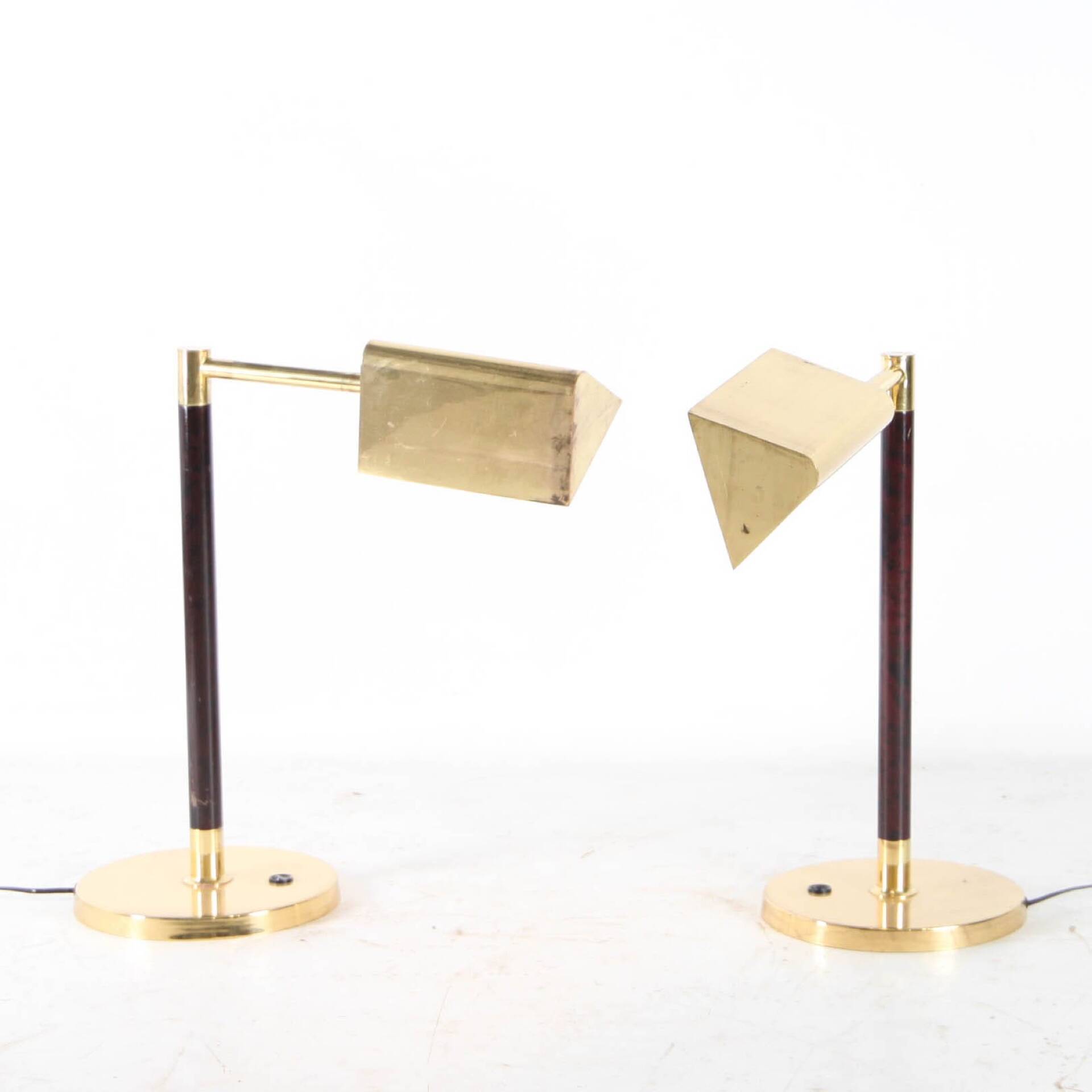 Brass and wood lamps