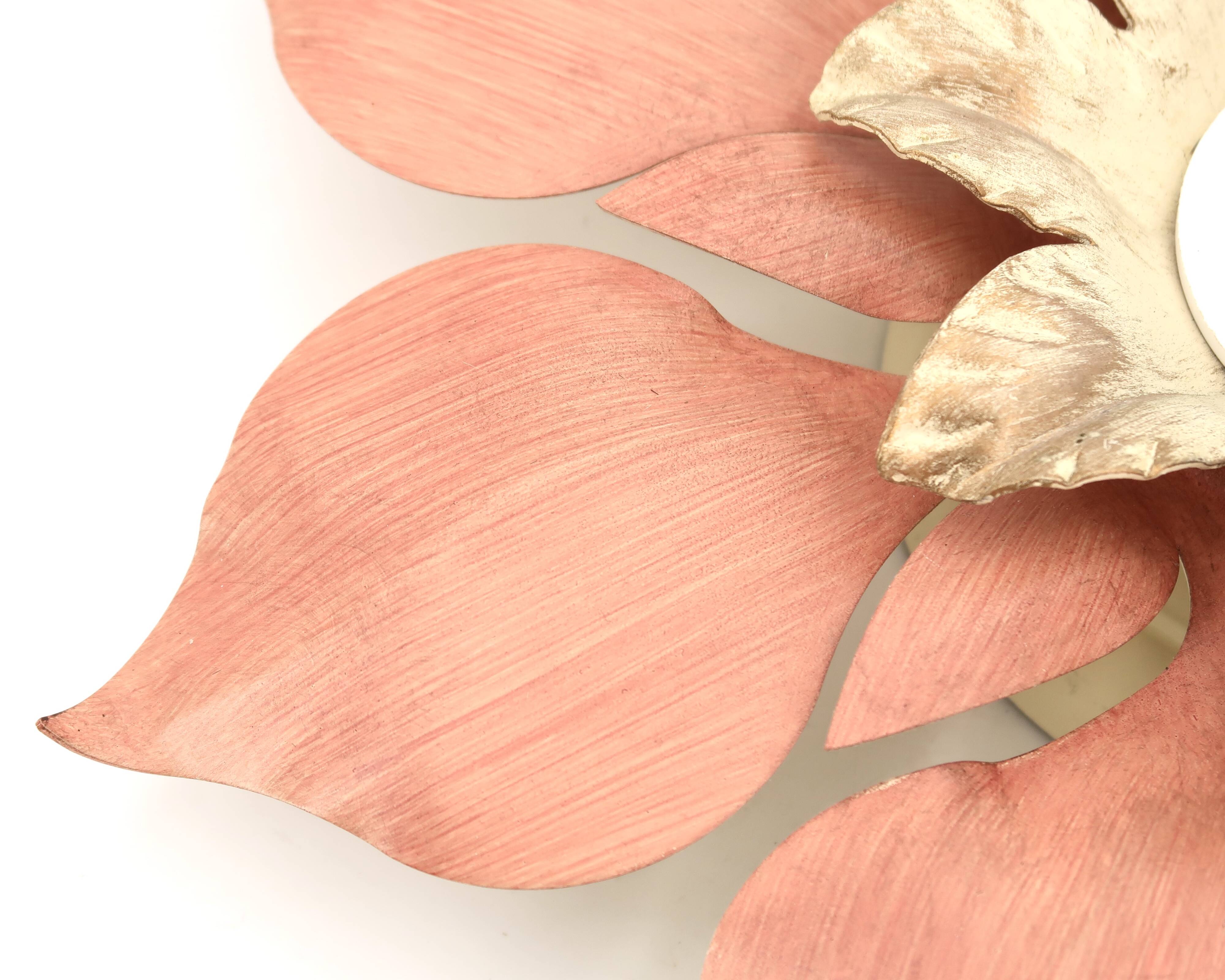 Flower wall or ceiling light in pink and beige metal, 80s