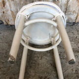 White wooden stool + vintage wool seat #a294