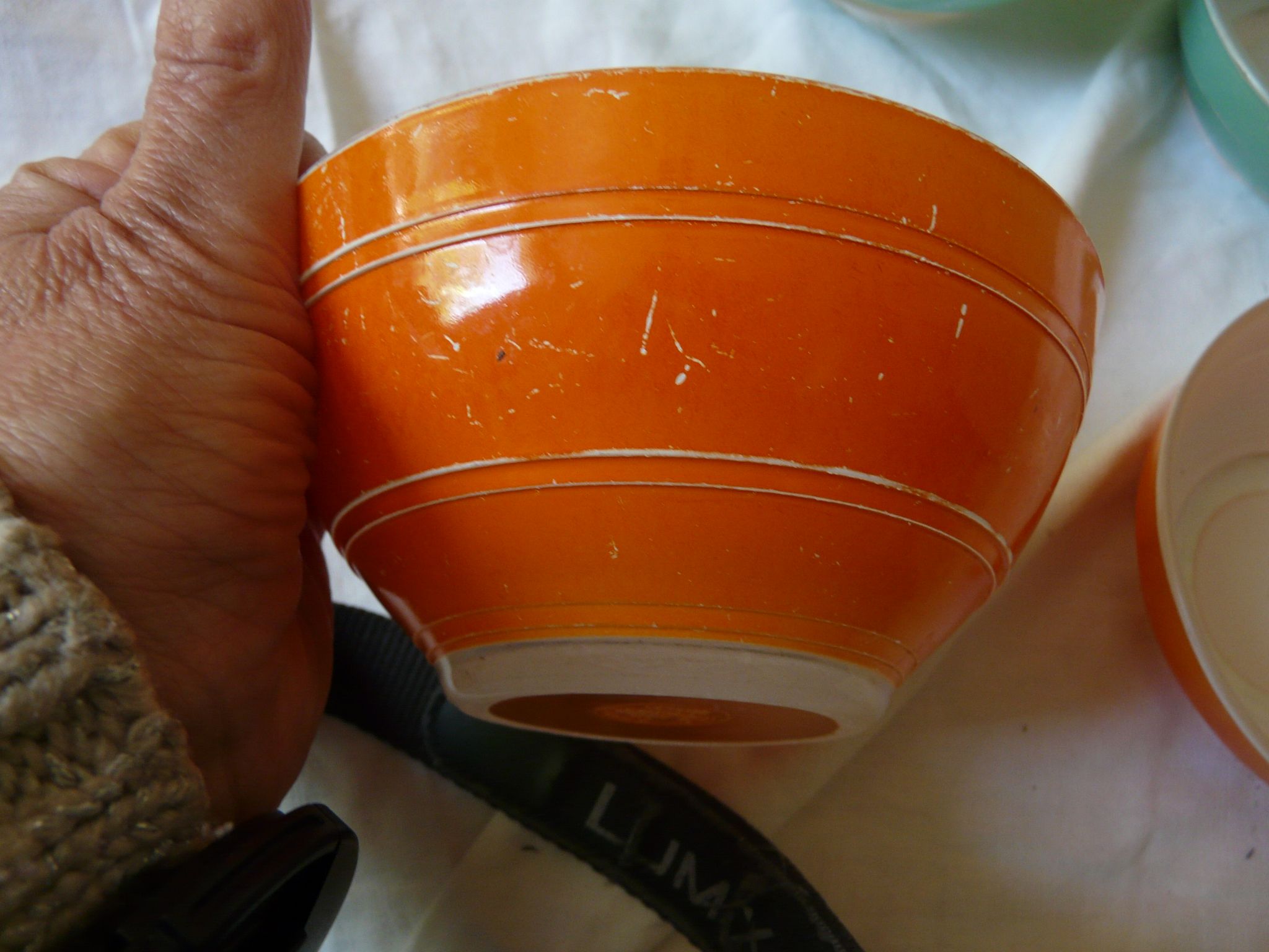 4 green and orange bowls duralex 70s