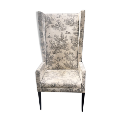 Fauteuil à oreilles toile de Jouy