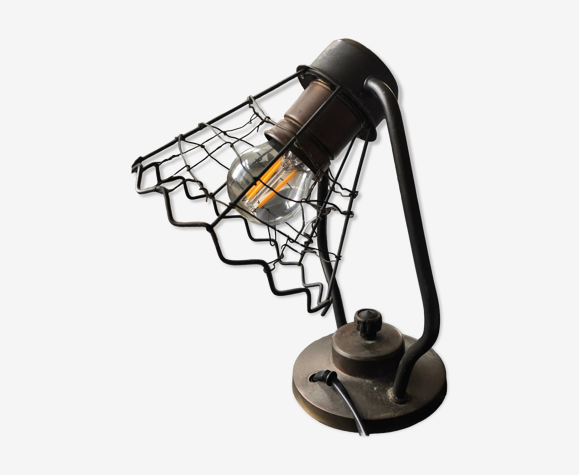 Antique metal lamp with mesh lampshade