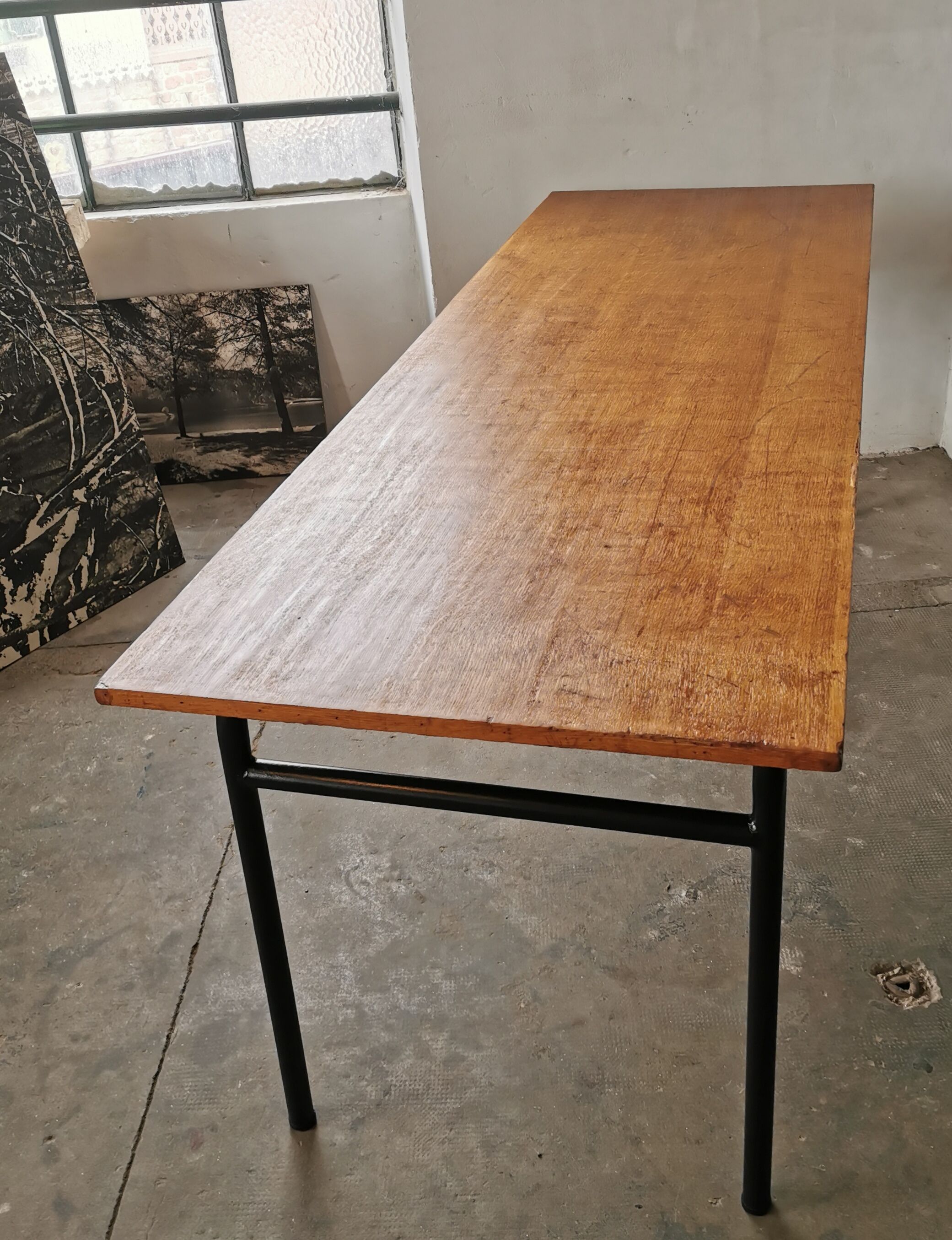 Refectory table Mullca metal and wood 1960