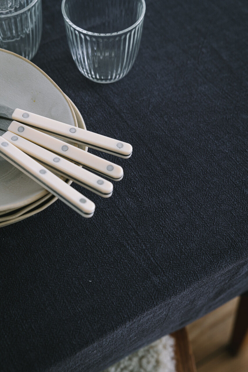 Caviar blue washed linen tablecloth