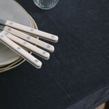 Caviar blue washed linen tablecloth