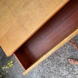 1970s chest of drawers in oak, brass and off-white veneer