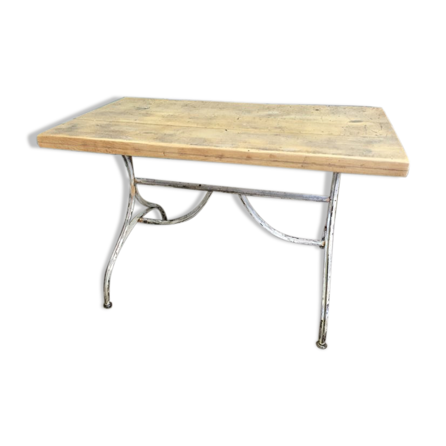 Vintage bistro table in oak and metal