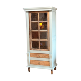 Raw wood and celadon glass cabinet