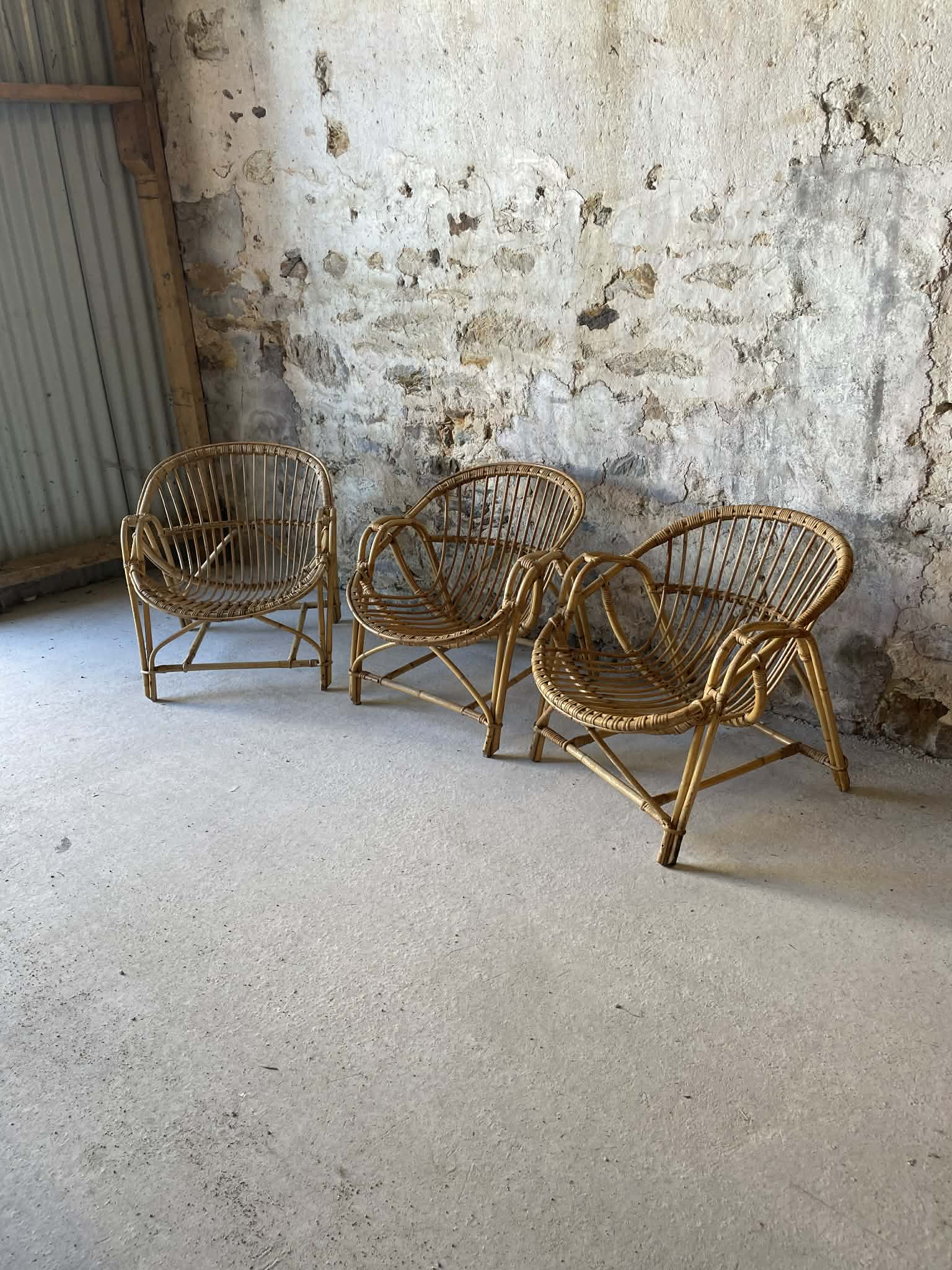 Vintage wicker armchair from the 1970s.