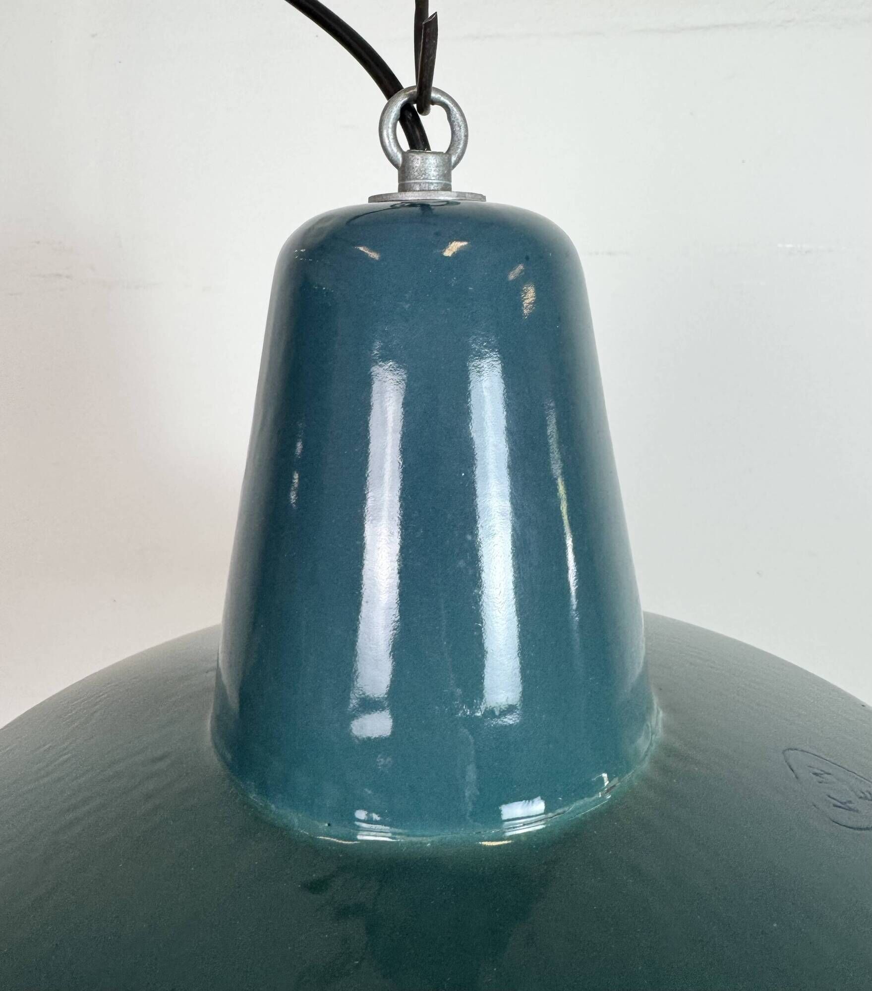 Large Industrial Petrol Enamel Factory Pendant Lamp, 1960s