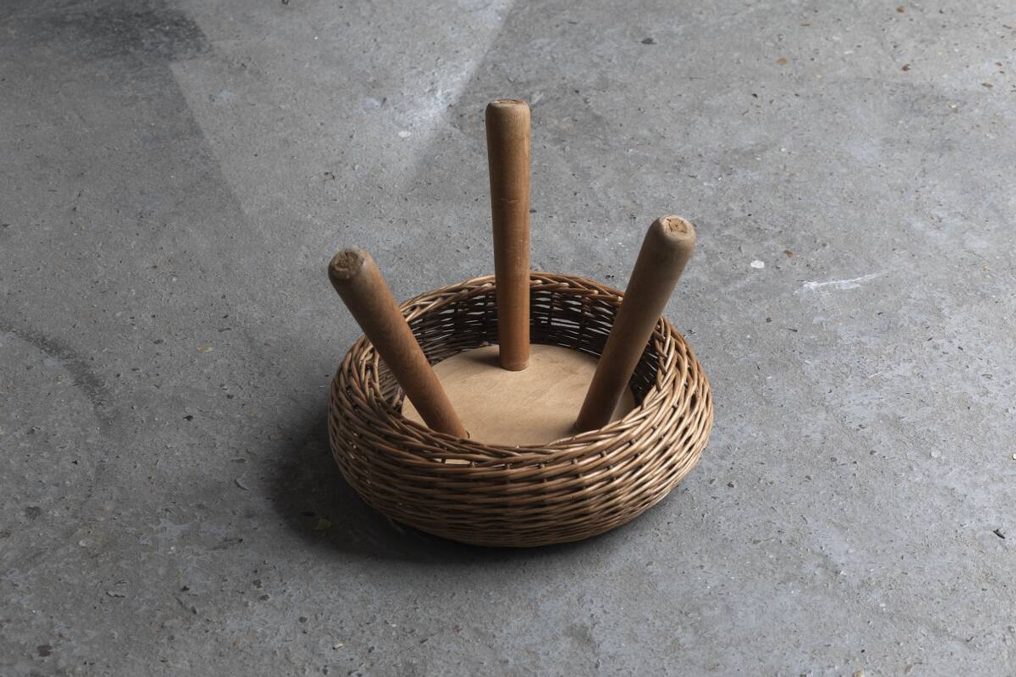 Wicker tripod stool by Tony Paul, 1950s, USA