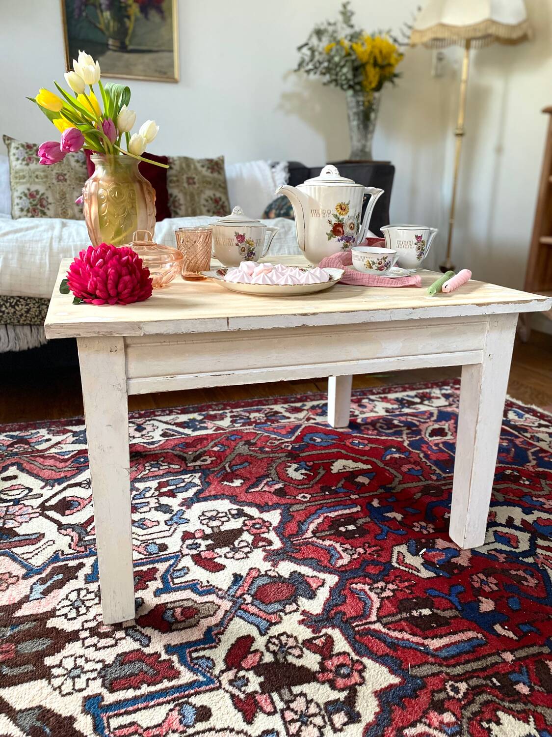Farmhouse coffee table in antique weathered wood