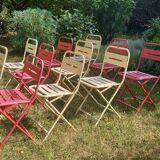 Set of folding metal chairs