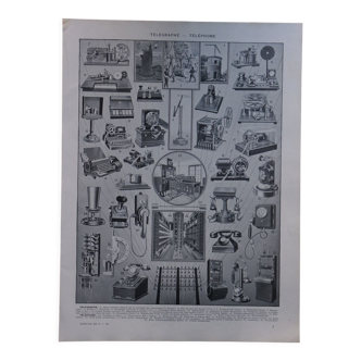 Original lithograph on the telegraph, telephone and TSF