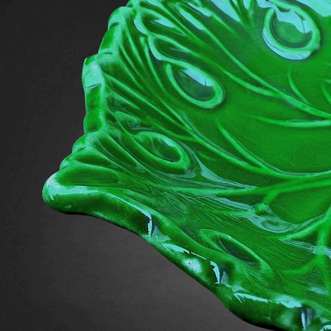 Service à dessert majolique italienne C.A.L Nove – feuilles de vigne vert - 7 pièces - années 60