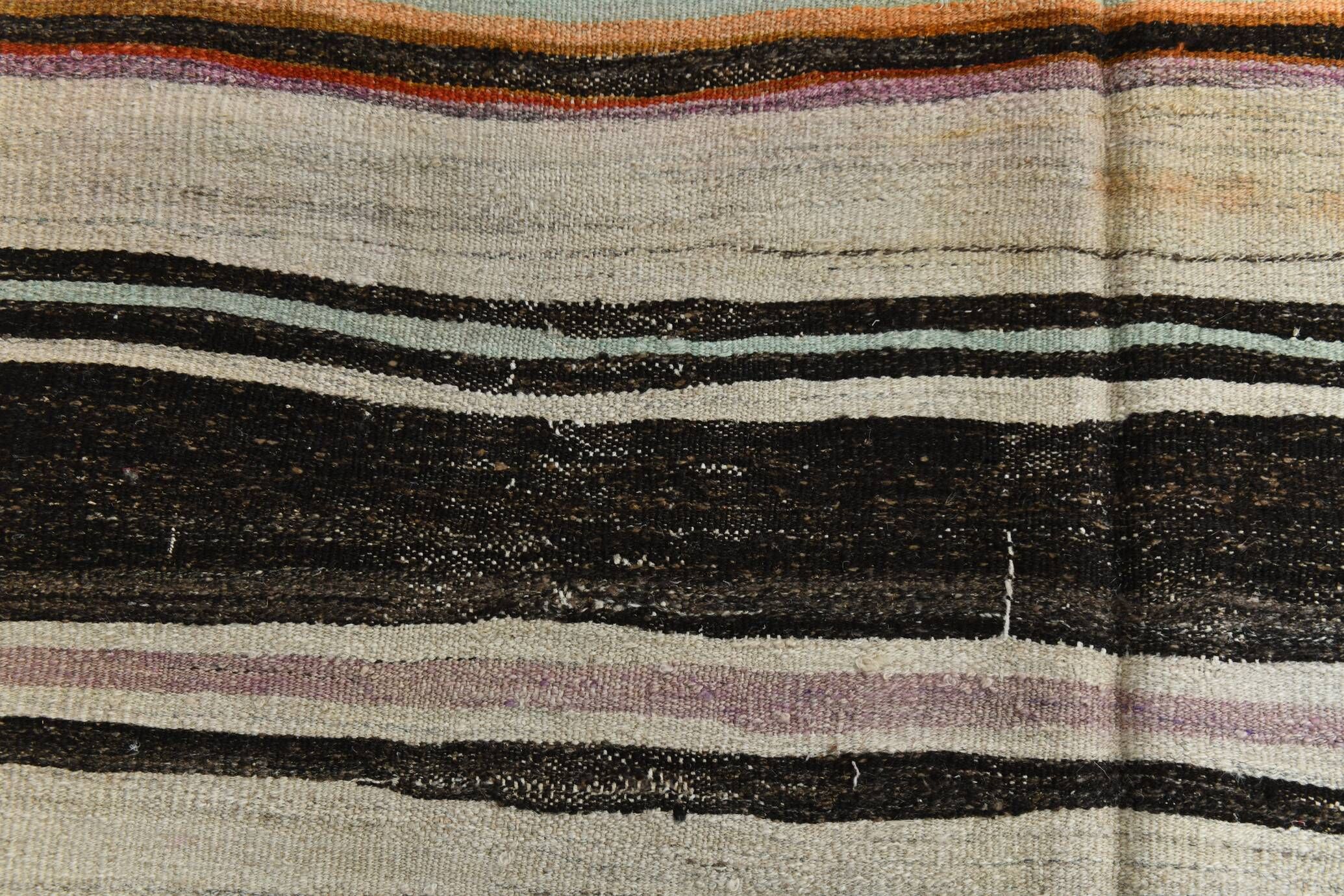 5x9 Cream & Brown Striped Handmade Vintage Kilim Rug, 147x264Cm