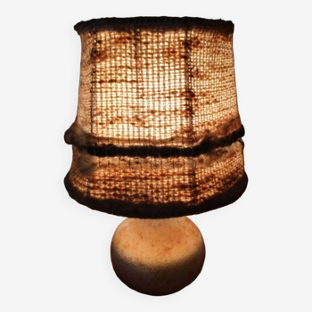 Table lamp with sandstone ball base and wool lampshade