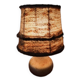Table lamp with sandstone ball base and wool lampshade