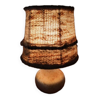 Table lamp with sandstone ball base and wool lampshade