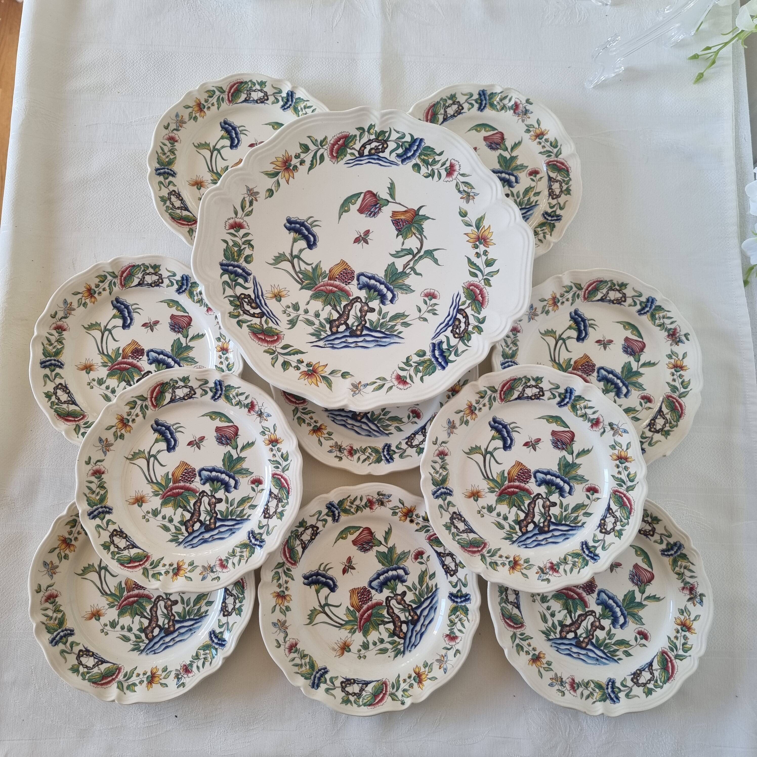 Roeun dessert plate set in French Sarreguemine porcelain