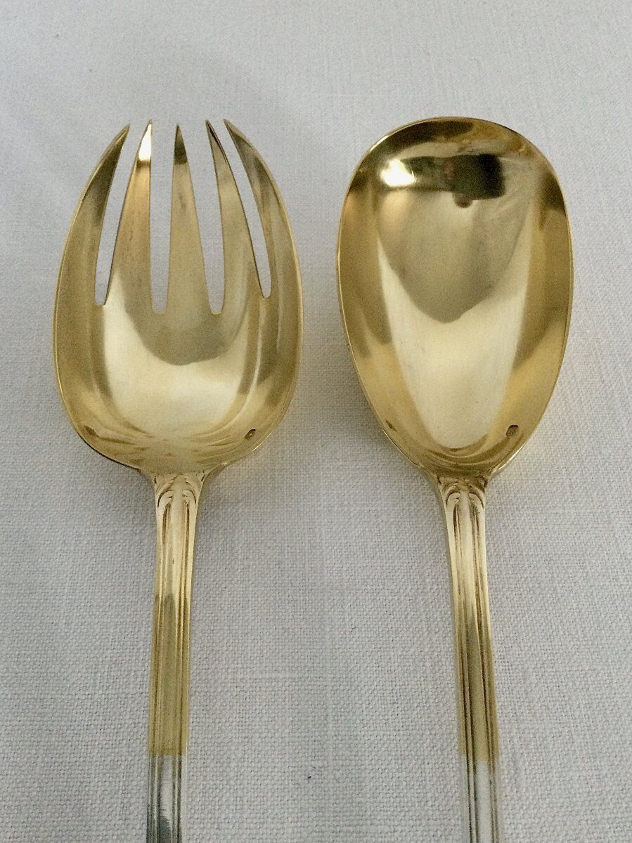 Emile puiforcat - solid silver and vermeil salad cutlery
