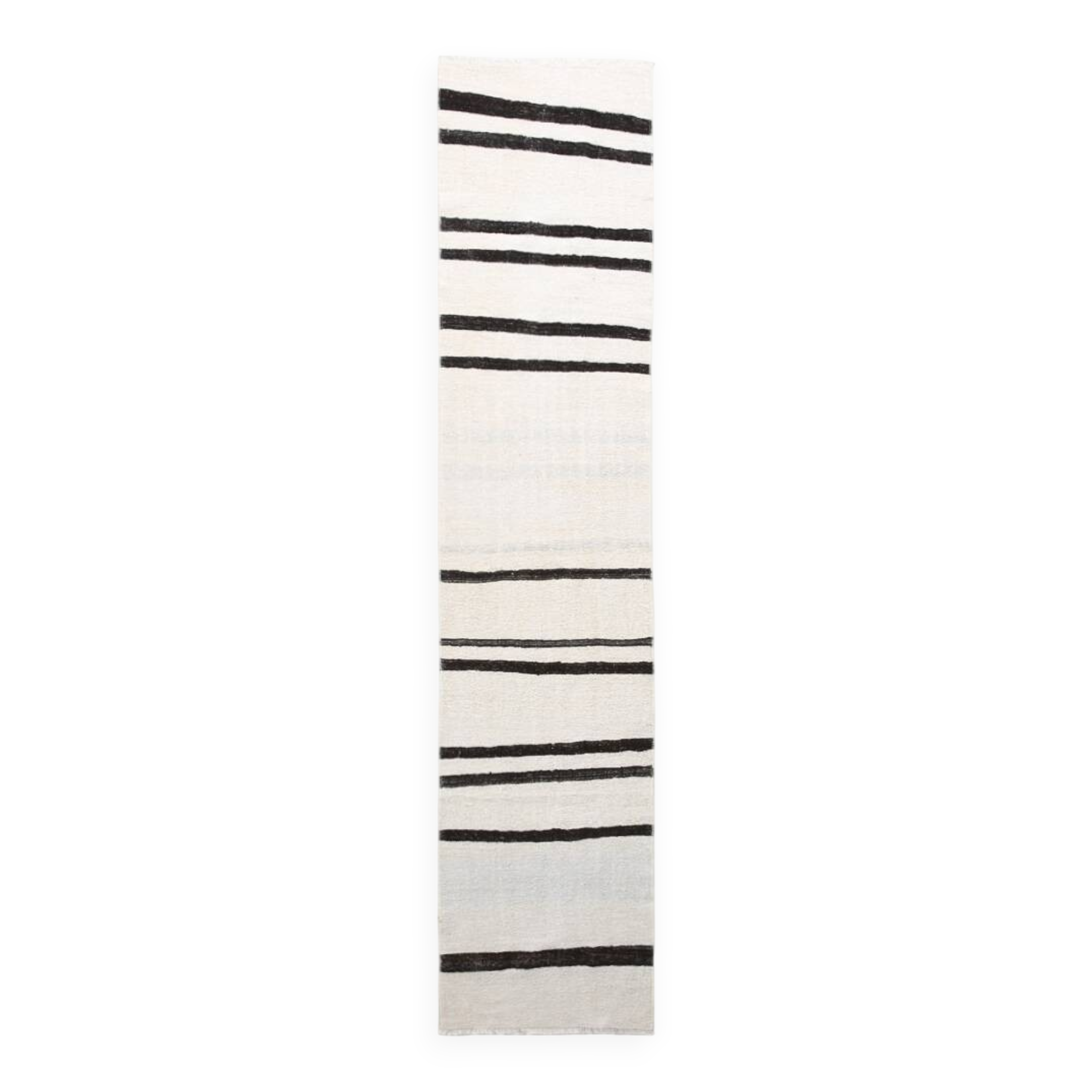 Long Tapis Couloir Off White à Rayures Noires, 74x351 Cm