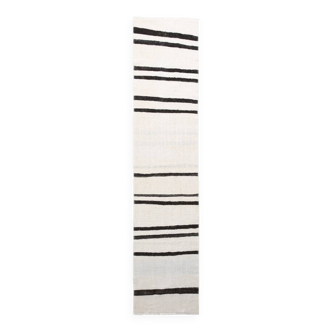 Long Tapis Couloir Off White à Rayures Noires, 74x351 Cm
