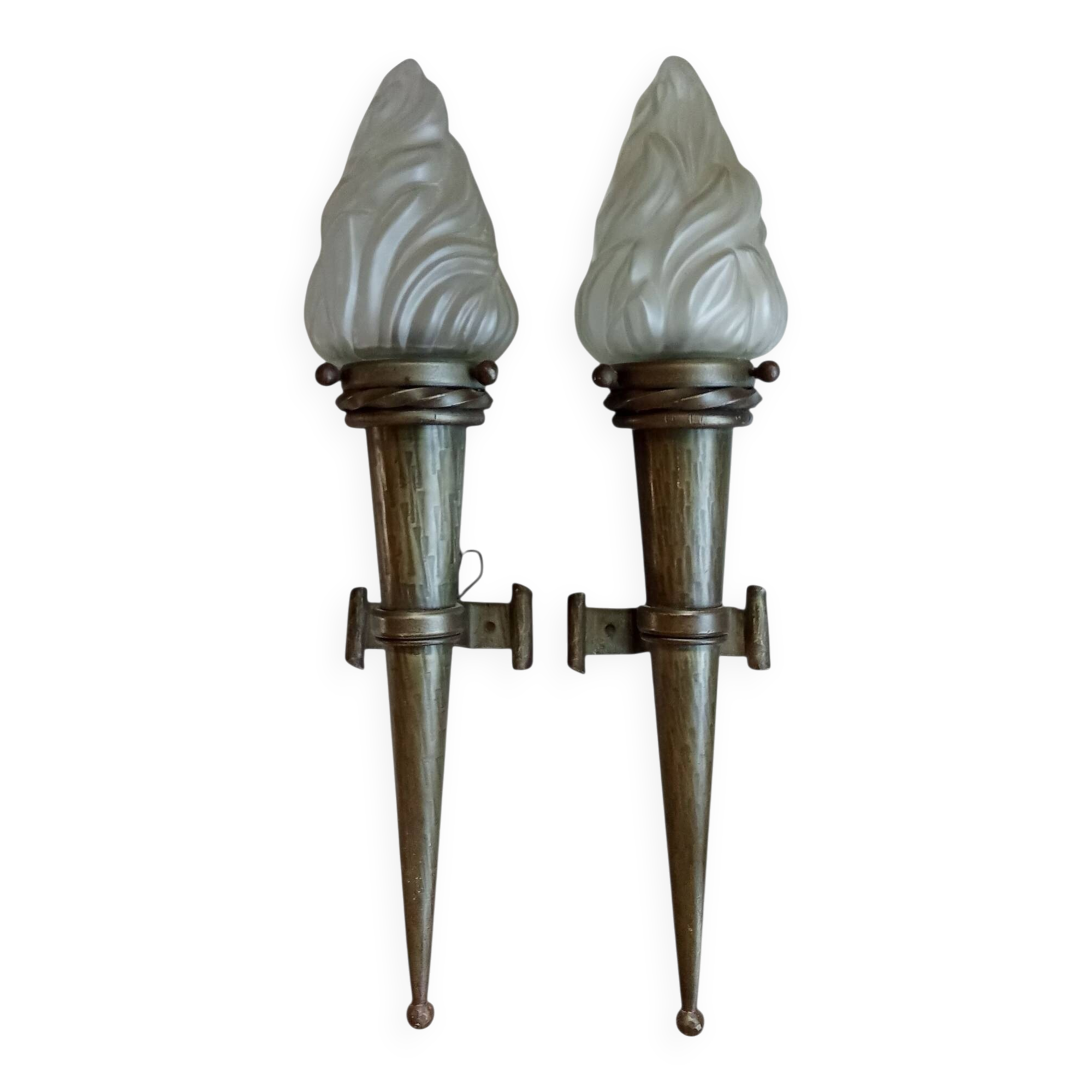 Antique pair of torchiere wall lights and lanterns