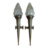 Antique pair of torchiere wall lights and lanterns