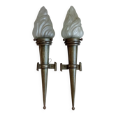 Ancienne paire appliques torchères flambeaux lanternes