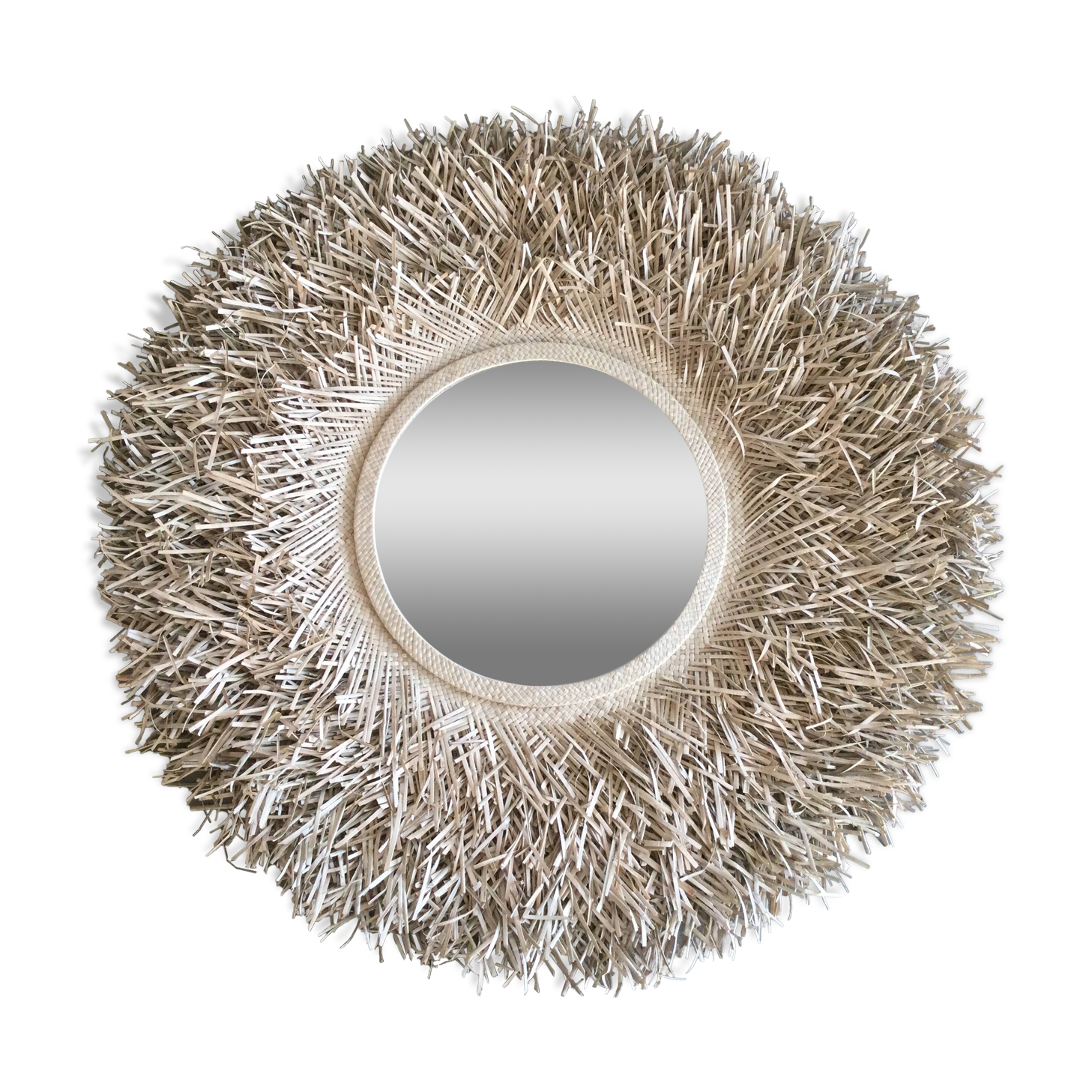 Large round straw mirror