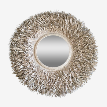 Large round straw mirror