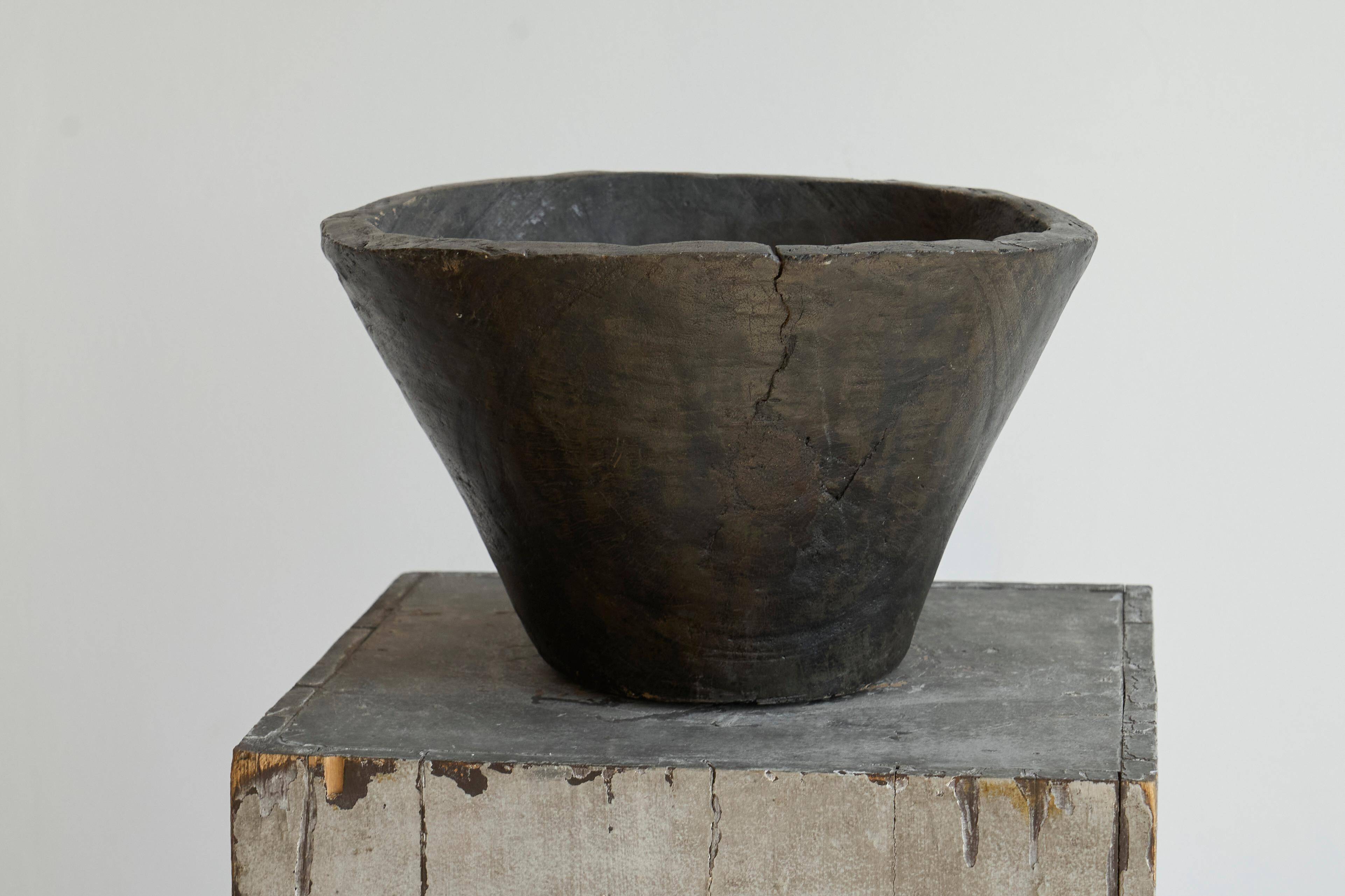 Grande coupe antique style Wabi Sabi en bois 19e siècle