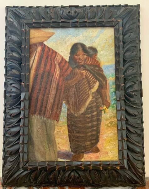 Sublime Oil on canvas "Portrait of a young South American woman and her child"
