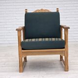 1970s, Scandinavian lounge chair, green furniture wool, solid oak wood.