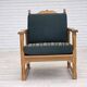 Fauteuil de salon scandinave des années 1970, laine verte pour meubles, bois de chêne massif.