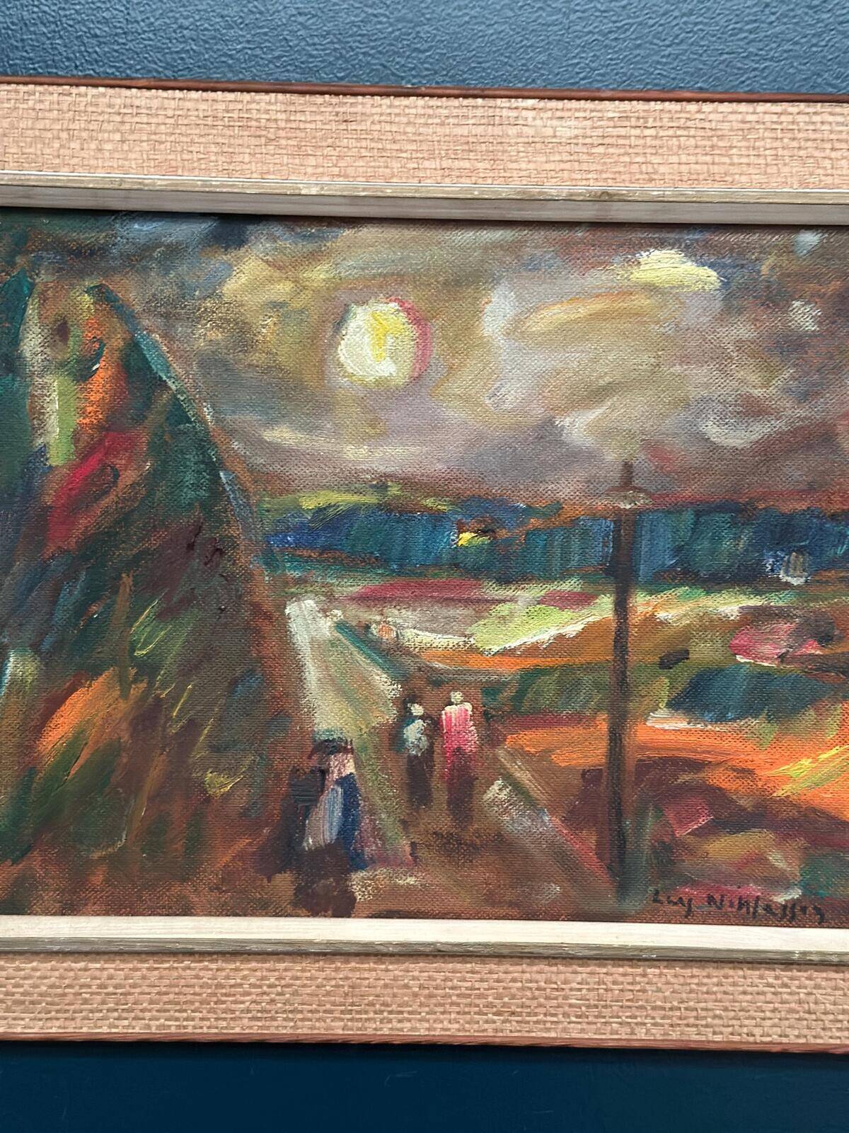 Original Swedish Oil on Panel – “Landscape with Figures” by Lars Niklasson