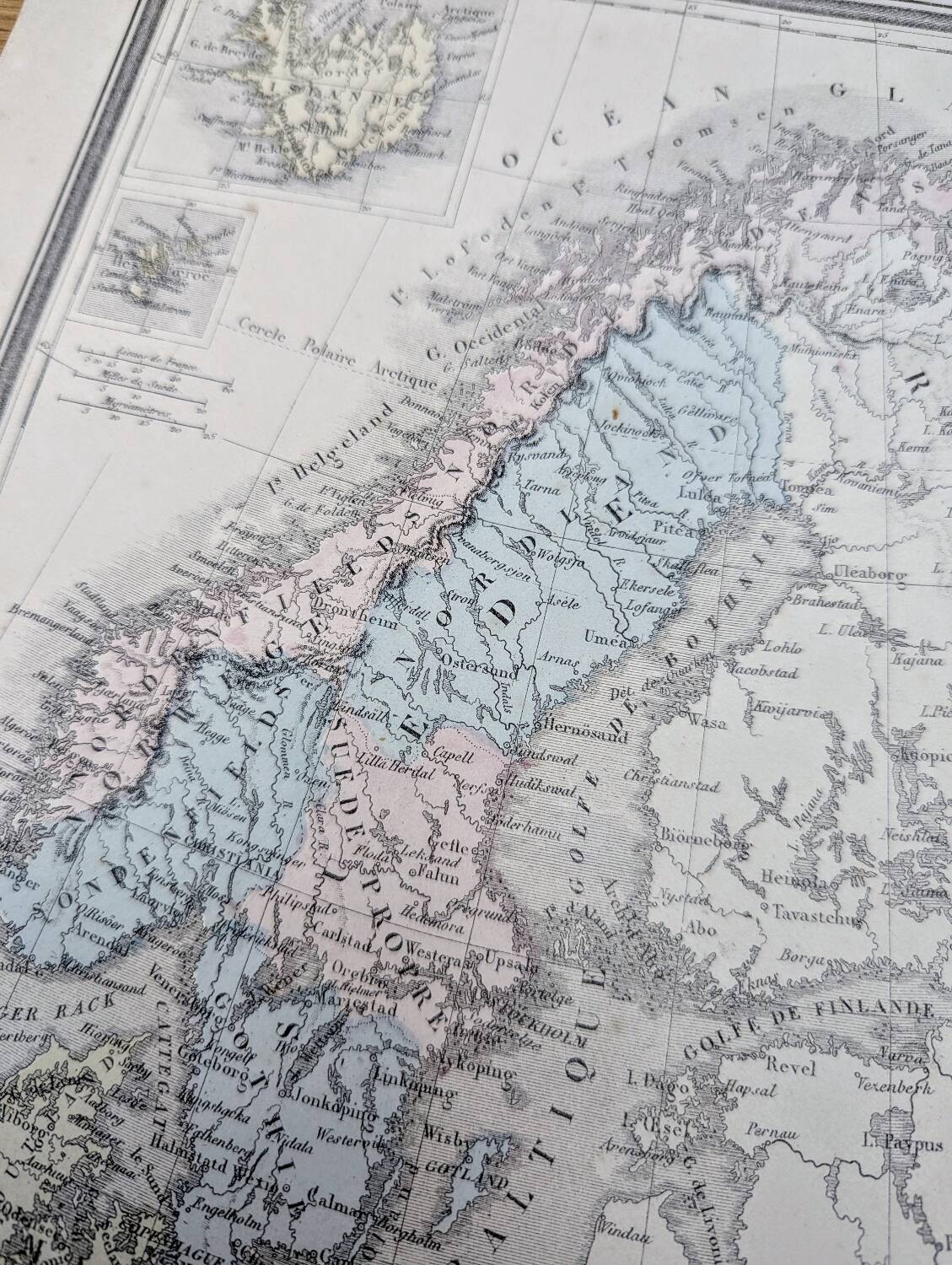 Sweden and Norway, old map, printed in 1852.