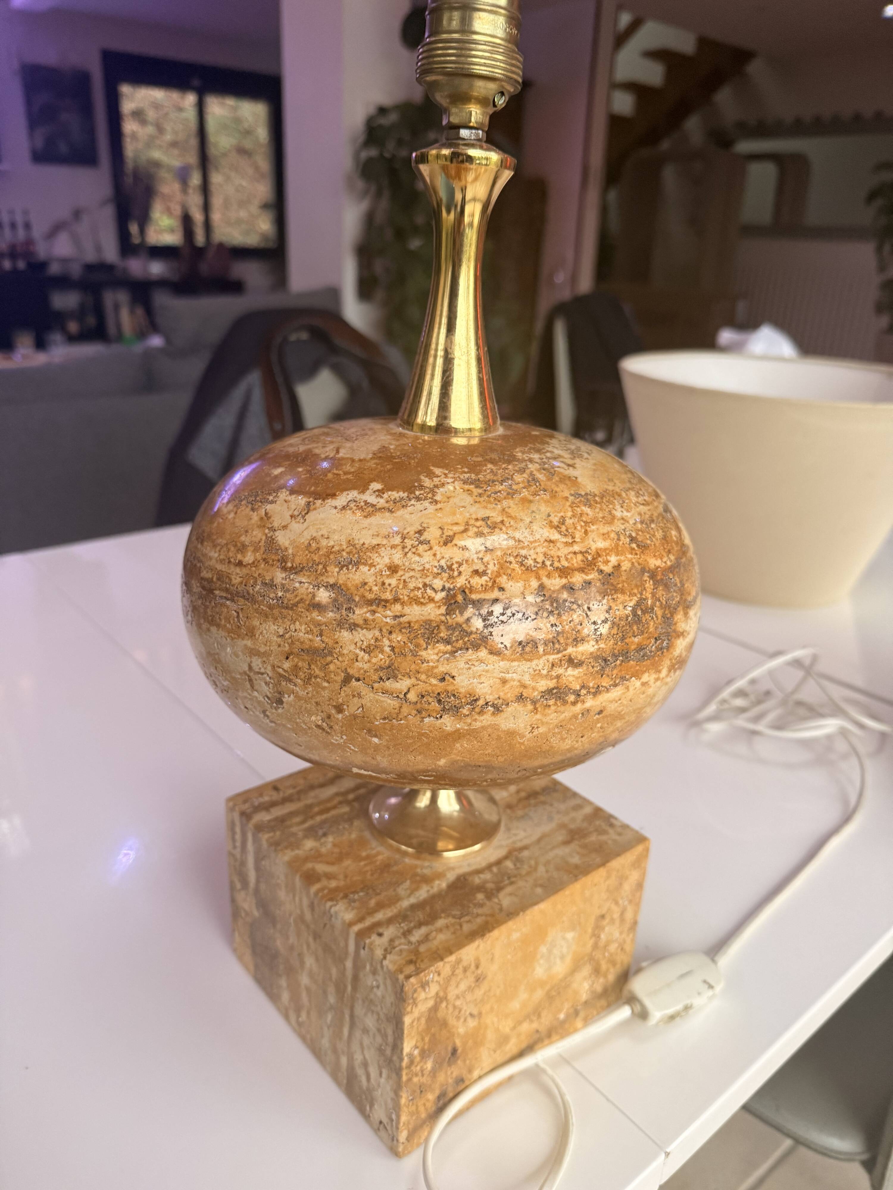 Travertine Lamp Base by Philippe Barbier, 1970s